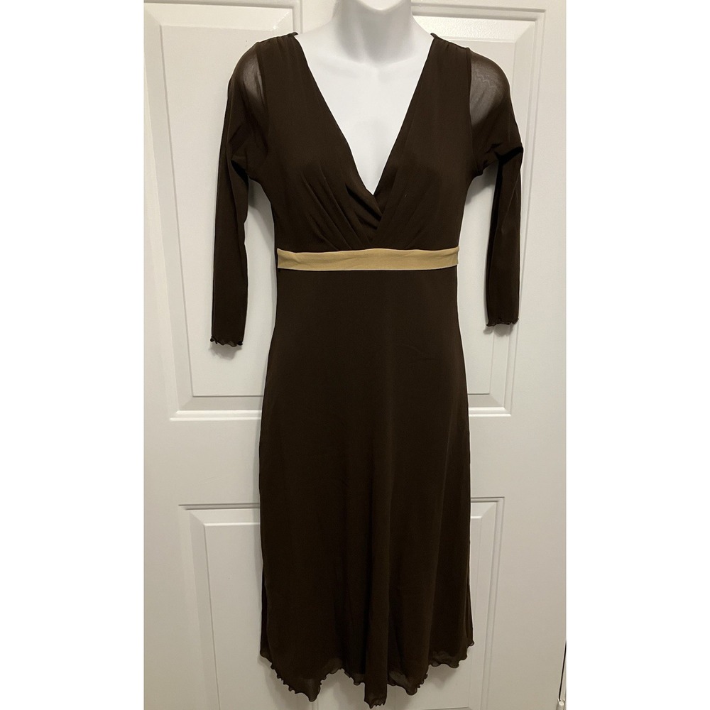 Vtg Weston Wear 90s Lettuce Hem Midi Bodycon Brown Dress‎ Women's Size Medium